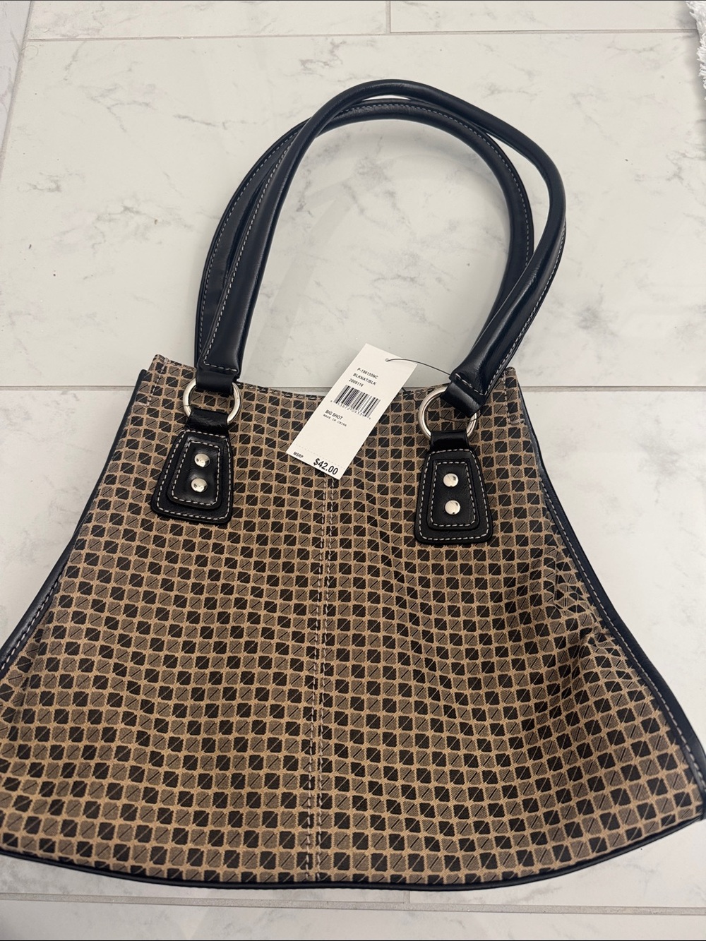Nine & Co. Brown Patterned Shoulder Bag with Black Handles